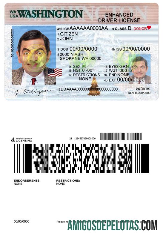 Carta de condução dos EUA em Washington modelo